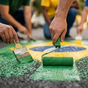 Tradi&ccedil;&atilde;o brasileira de pintar as ruas para a Copa do Mundo.