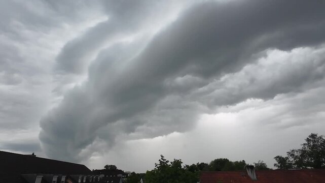 Dramatic thunderstorm clouds moving across the sky over Freising Germany