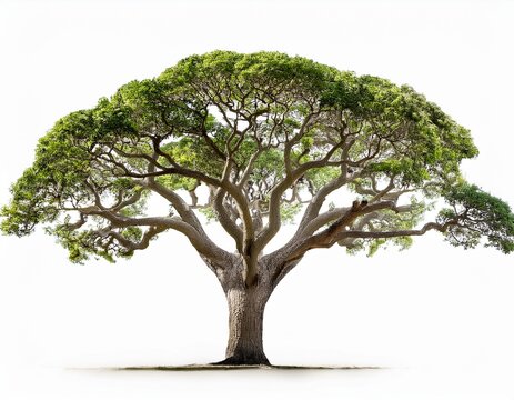 monkey pod tree isolated with visible branches on white backdrop