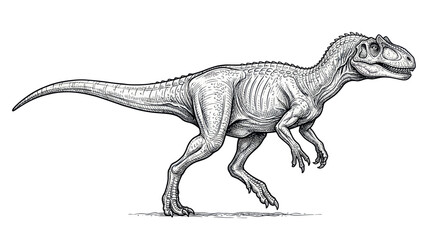 Dinosaur illustration: Detailed sketch of a large carnivorous theropod dinosaur © nafal