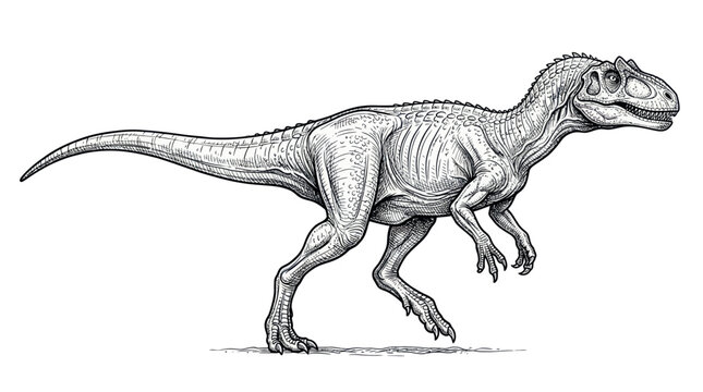 Dinosaur illustration: Detailed sketch of a large carnivorous theropod dinosaur
