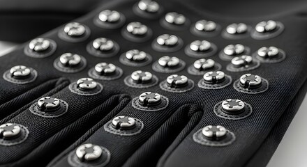 Obraz premium Close-up of a black glove with metallic studs for protection and style