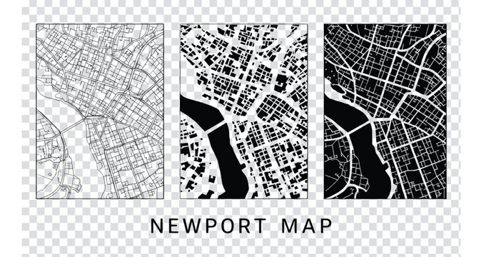 Newport city map set, three different styles of urban street layouts