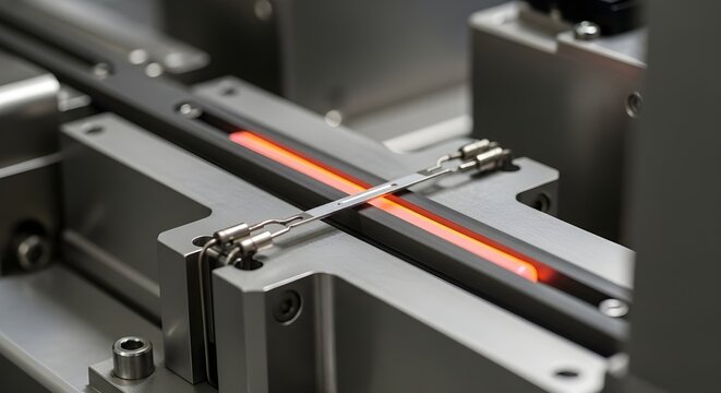 Close-up of a heated filament wire being tested in industrial machinery for quality control