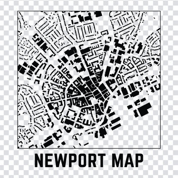 Newport city map, urban street layout, black and white vector illustration