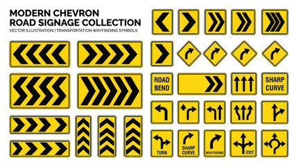 Modern Chevron Road Signage Collection - Vector Illustration, Transportation Symbols © onad