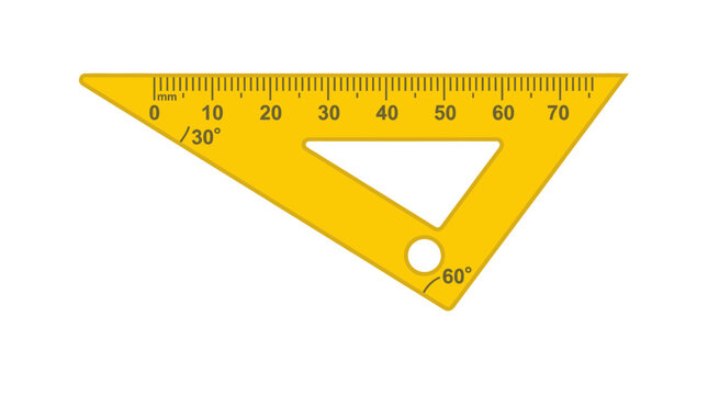 Yellow Trigonometric Set Square Ruler with Measurements and Angles on White Background
