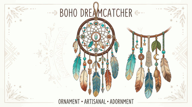 Boho Dreamcatcher with Feathers and Beads - Handcrafted Ornament