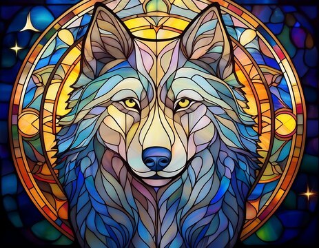 celestial wolf stained glass art