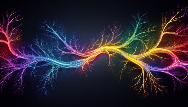 colorful rainbow neuron link on an isolated black background