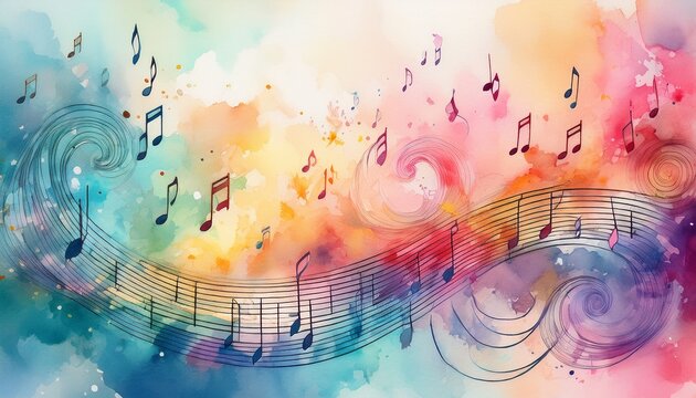 pastel watercolor musical notes background
