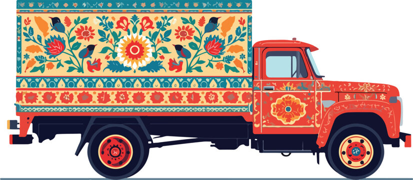 Colorful Pakistani Truck Art Traditional Folk Design Vector
