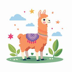 Naklejka premium Cute Cartoon Llama Illustration