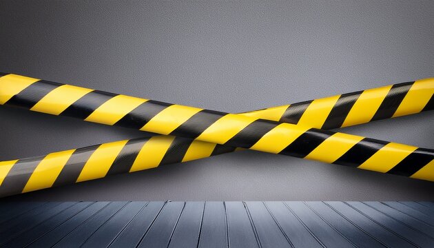 warning tape barricade fencing with black and yellow stripes in gray background