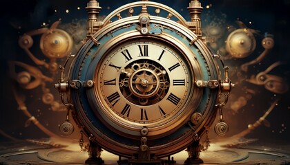 Obraz premium vintage retro metal clock time machine generative ai