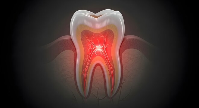 Intense Dental Pulp Nerve Pain Visualization Showing Severe Tooth Sensitivity and Internal Inflammation