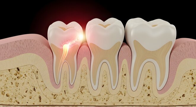 Advanced Tooth Root Abscess Illustration Demonstrating Localized Jaw Bone Infection and Inflammatory Damage