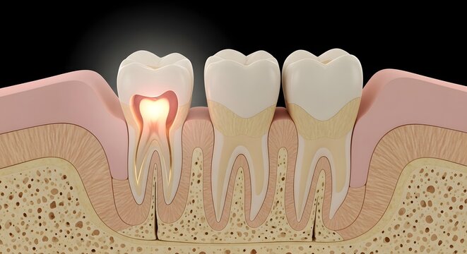 Infected Tooth Root and Surrounding Bone Tissue Visualization Showing Progressive Oral Disease