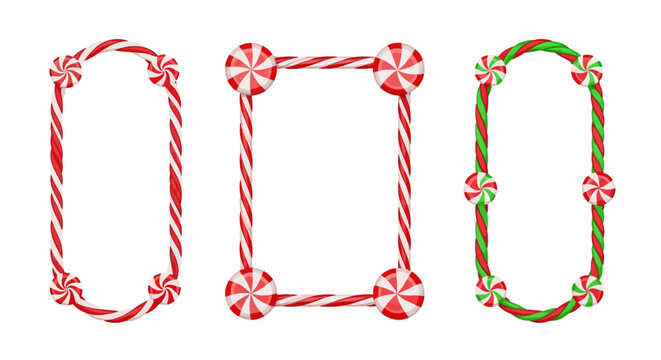Candy Cane Frames, Christmas Borders, Red and Green Ornaments, Holiday Vector Graphics