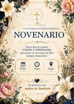 Invitacion novenario decorada vintage cristiano