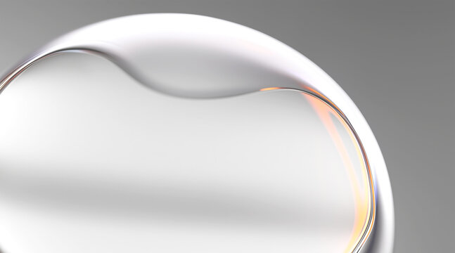 Close up glossy chrome sphere with orange glowing groove on smooth gray background