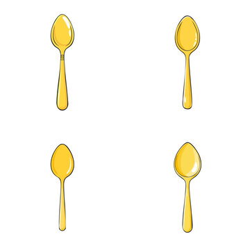 Set of four golden spoons with simple designs and polished surfaces