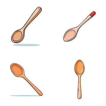Set of Wooden Spoons for Cooking and Serving Food