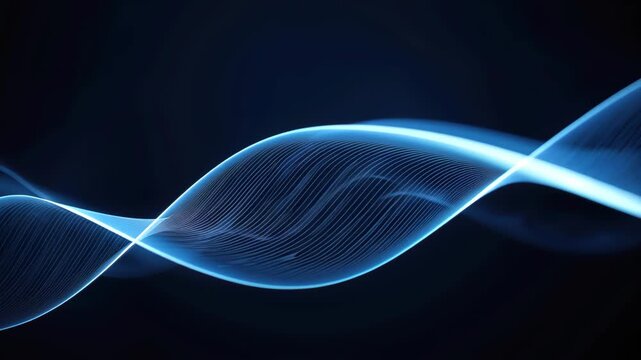 Glowing blue wave ribbon light glow abstract flowing across dark background with dynamic futuristic