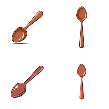 Set of Four Brown Spoons in Various Angles for Kitchen or Dining Usage