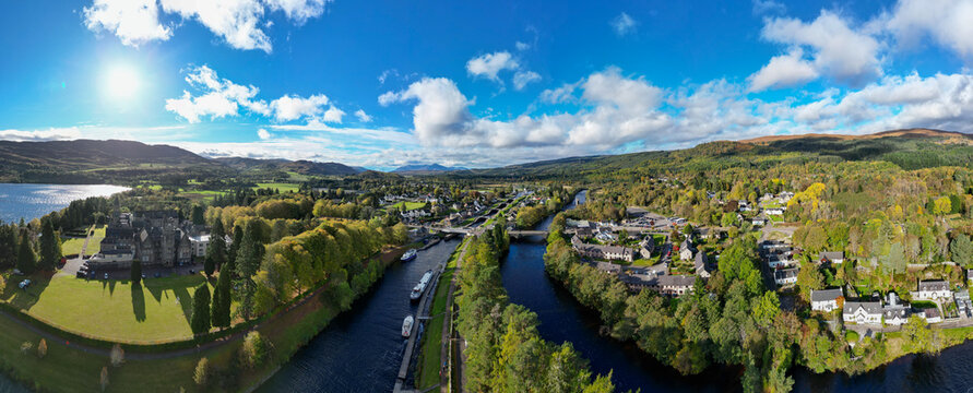 180&deg; Panorama Aerial Drone Shot at Lock Chambers at Fort Augustus in the Parish of Boleskine and Abertarff, South‑West End of Loch Ness