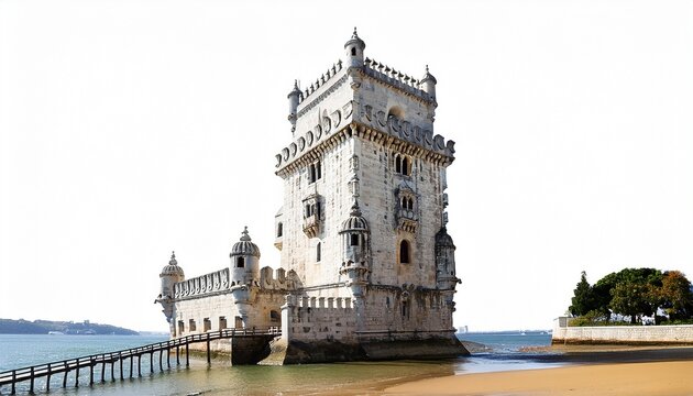 belem tower in lisbon white background