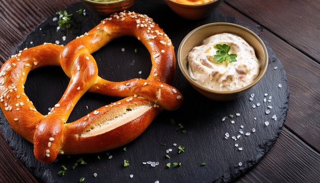 artisanal pretzels with dips on slate board national pretzel day celebration