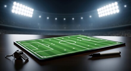 Fototapeta premium Soccer tactics board with formation markers and coaching tools
