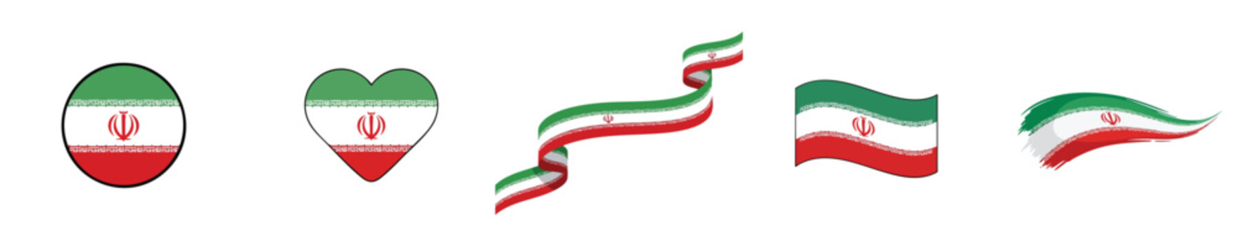 Iran Flag Symbols Flat Design National Banner Vector Set