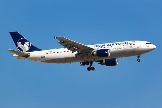 Iran Airtour Airbus A300 (EP-MDN) on landing approach at Dubai International Airport on November 23, 2025 in Dubai, United Arab Emirates