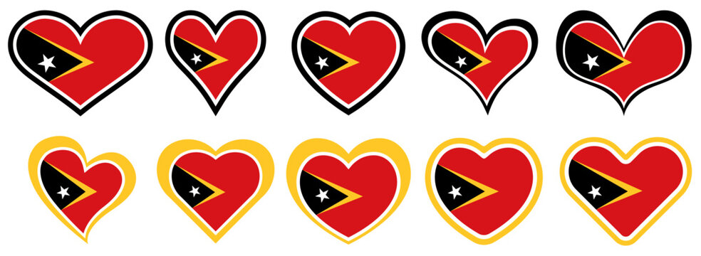Collections East timor flag heart shaped icon set. East timor flag love symbol. Romantic East timor flag badge emblem design vector illustration