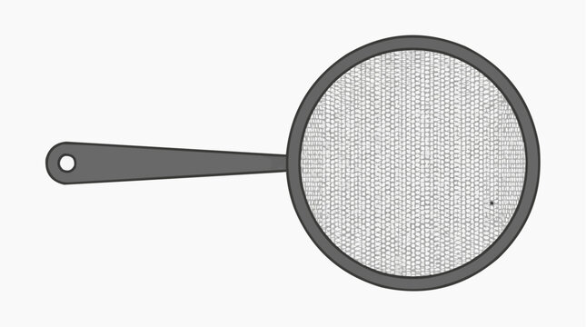 Round fine mesh strainer with a long handle isolated on a white background, essential kitchen utensil for sifting flour, sugar, and dry ingredients.