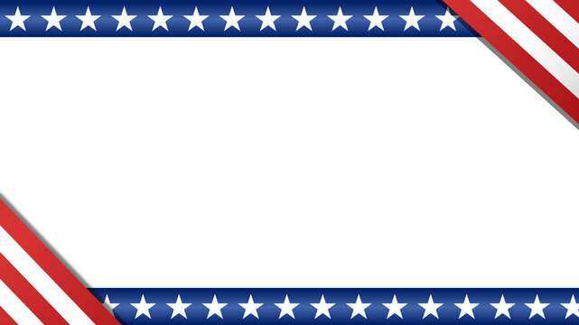 Patriotic American frame featuring stars and stripes border with red, white and blue ribbons and a large center for copy. Ideal for Independence Day, elections, military events, invitations, and etc
