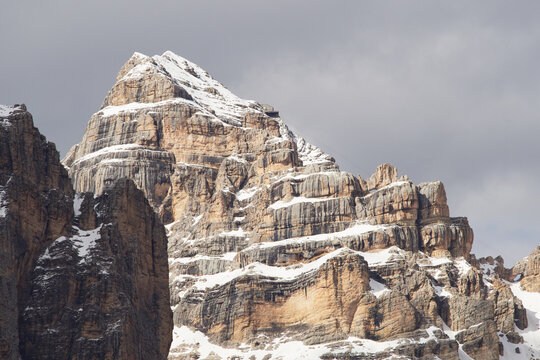 Snowy limestone peak in the Dolomites