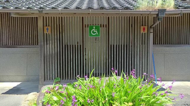 Public Restroom with Traditional Japanese Architectural Design and Accessible Entrance