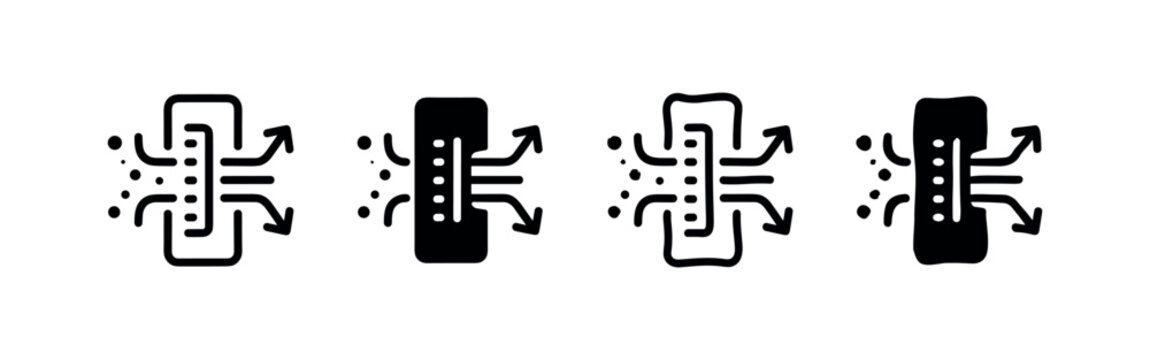 Air filter icon set. Purification system symbol, clean air glyphs, and ventilation process vector.