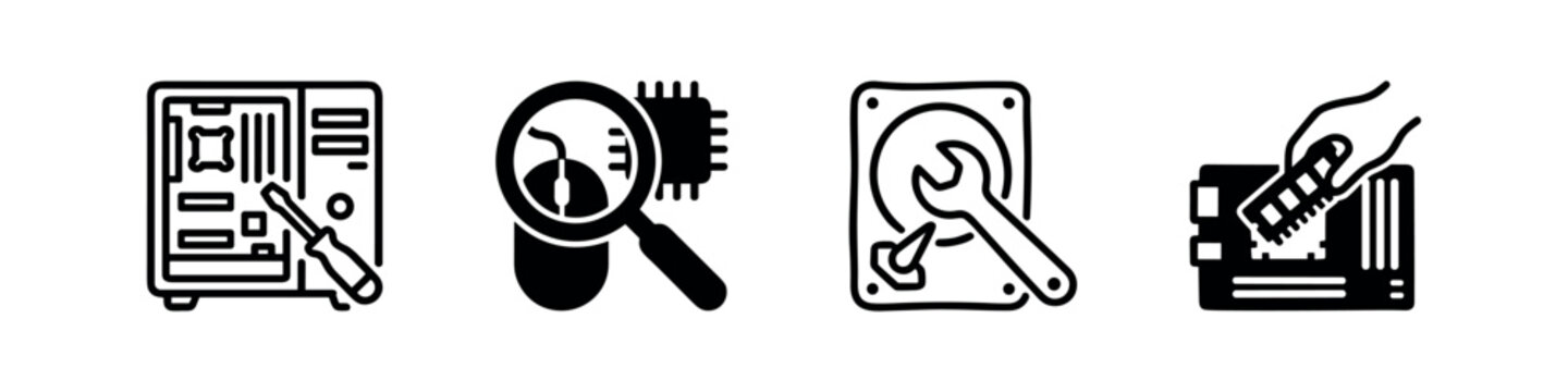 Computer hardware and repair icon set
