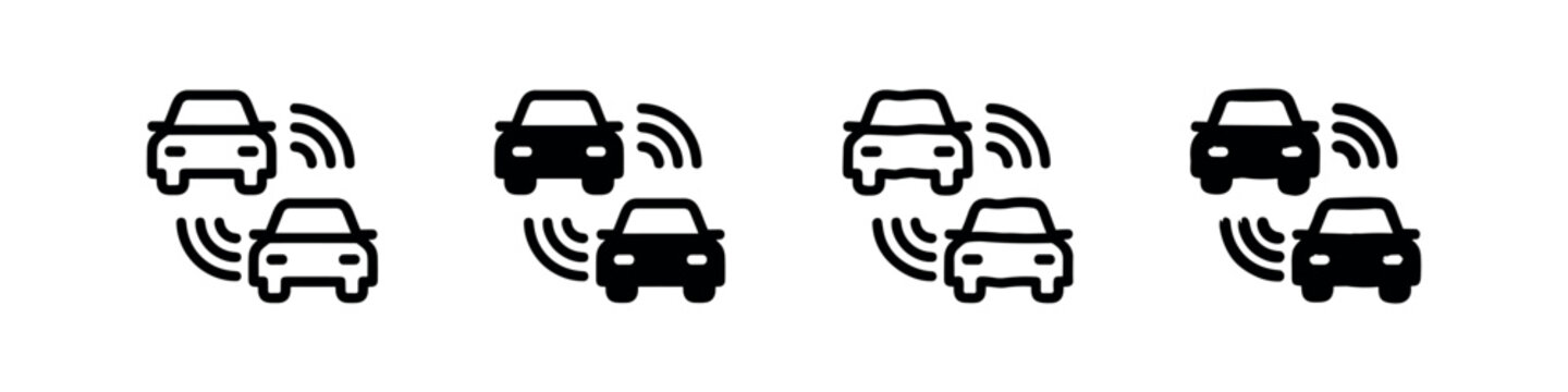 Two connected cars with wireless signals, vehicle to vehicle communication