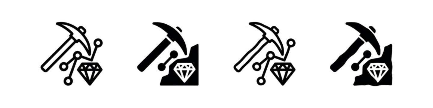 Cryptocurrency mining concept with pickaxe, diamond, and circuits