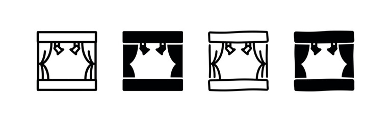 Fototapeta premium Hand-drawn icons of theatre stage with curtains and lighting.