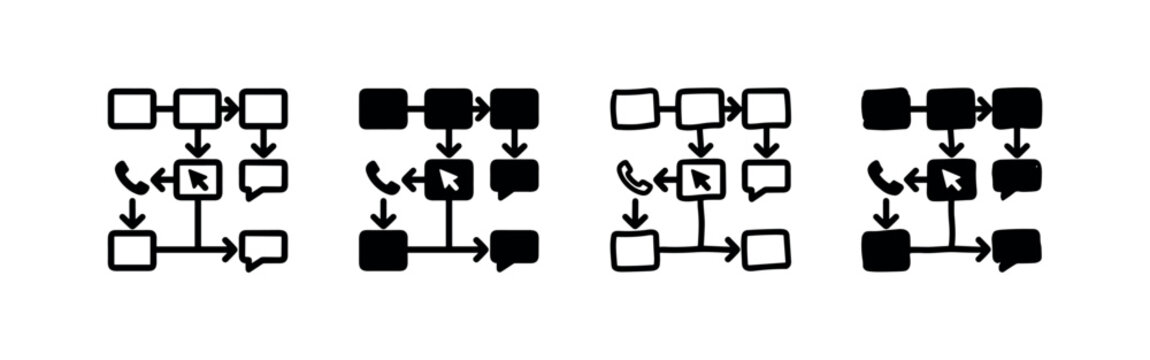 Icons of a flowchart with communication symbols