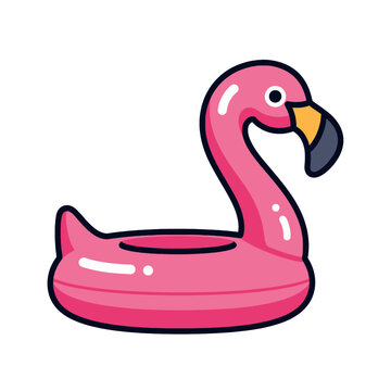 A bright pink inflatable bird pool float isolated on a white background