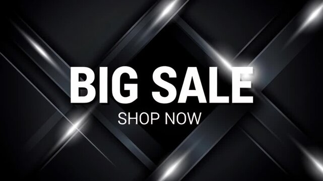 Big Sale Announcement: A sleek, modern graphic featuring the words BIG SALE and SHOP NOW set against a dark, abstract background with light streaks, perfect for promotional advertising.