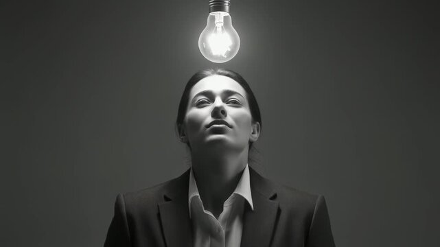 電球の光で創造性を表すモノクロビジネスポートレート
