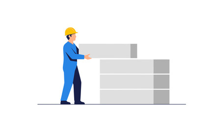 Construction worker building with bricks, flat illustration © penyok